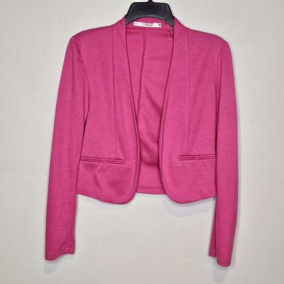 Hot Pink Blazer Cropped Waist Long Sleeve Elegant Style Women's Medium MINT - Picture 1 of 6